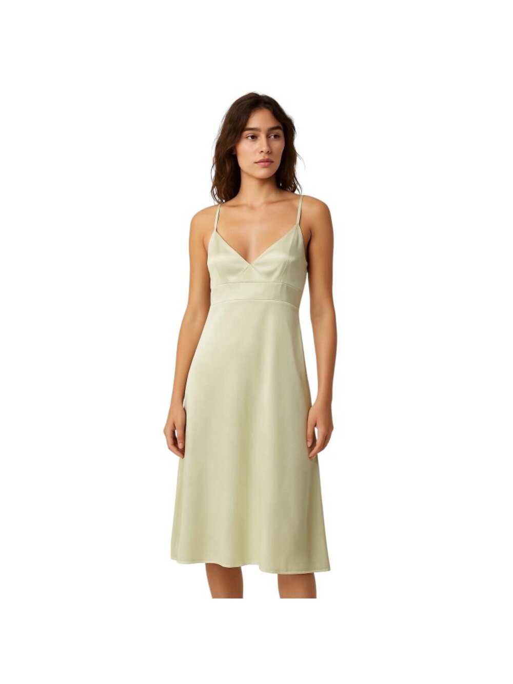 Banana Republic Y2K Satin Midi Dress Lime Size 4 Minimalist Special Occasion